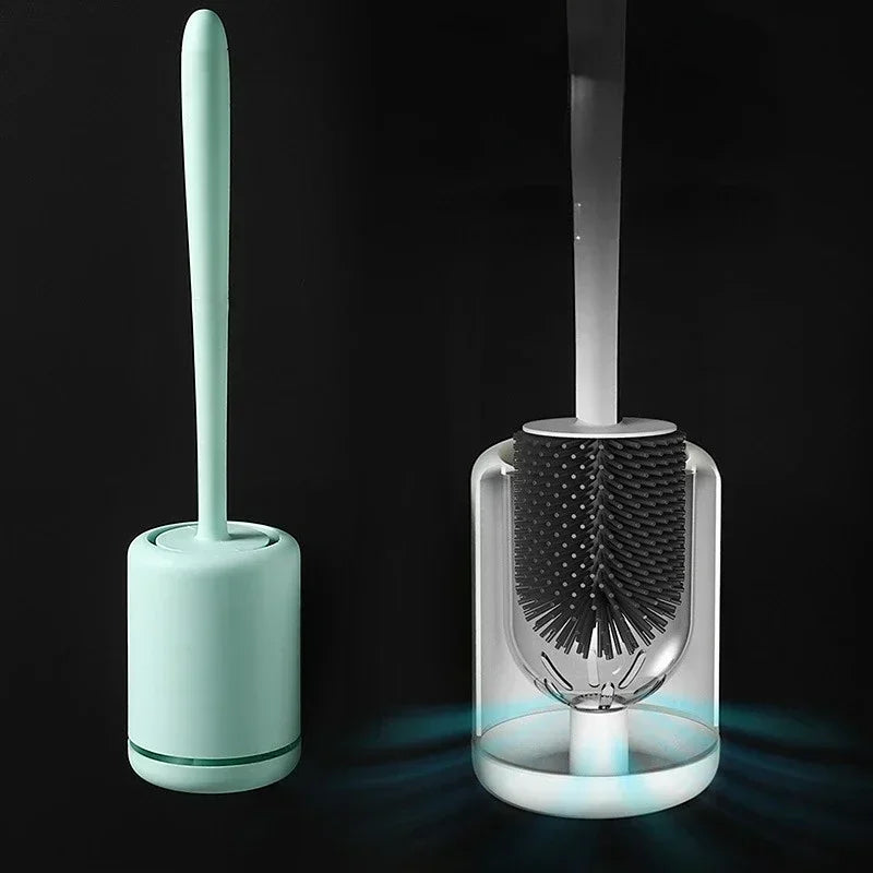 brosse de toilette suspendue en silicone avec manche long et support rapide - vue 6 sur 7