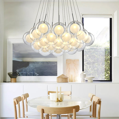 Boule de verre LED moderne en boule plafond lustre nordique salon salle à manger chambre décor à la maison suspension lampe de restaurant - vue 4 sur 5