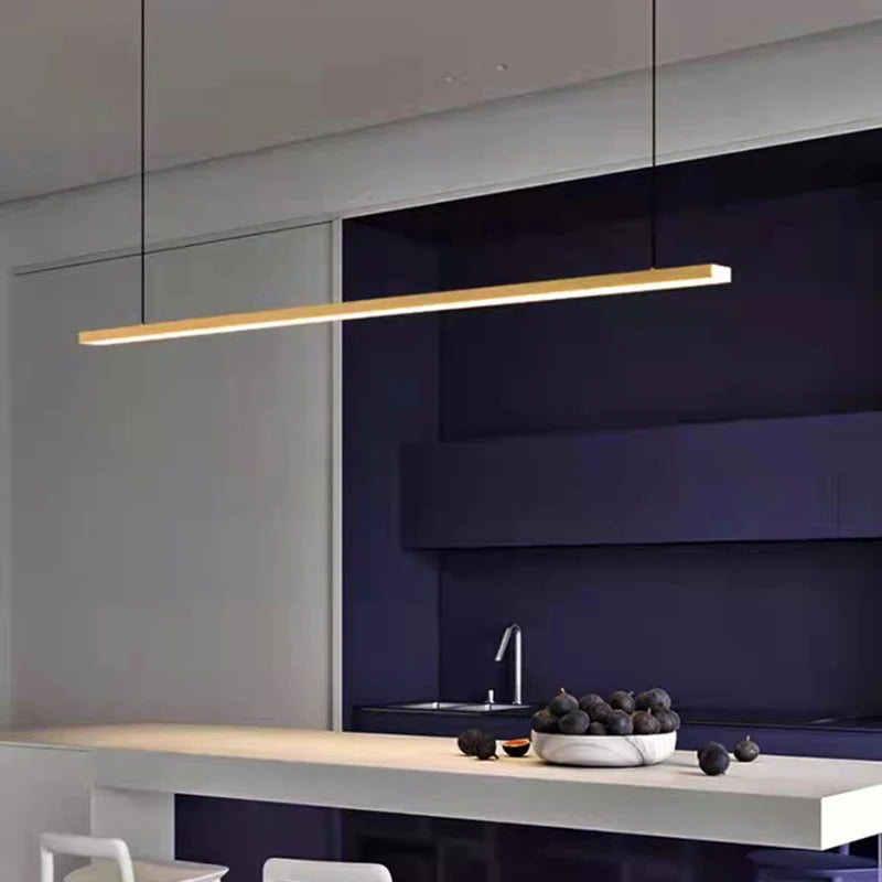 Minimalist LED chandelier with adjustable wire and copper body - vue 3 sur 10