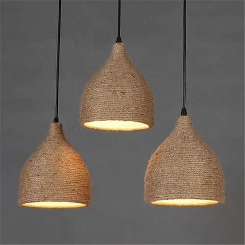 Vintage hemp rope pendant light for industrial loft