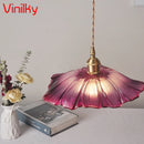 Minimalist nordic pendant light japanese style brass glass flower lamp