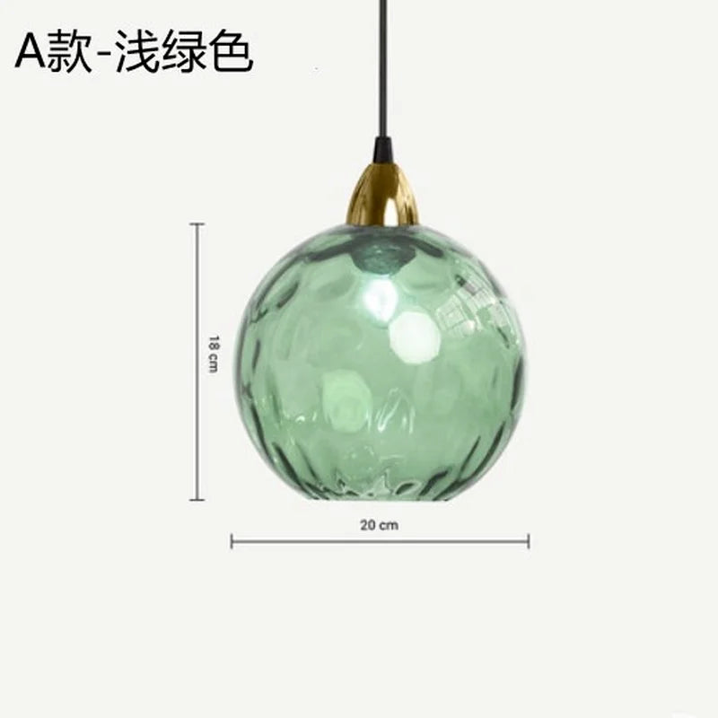 Lustre boule de verre coloré nordique lampes suspendues moderne Grain d'eau Restaurant cuisine luminaire suspendu chambre lampe de chevet - vue 10 sur 29