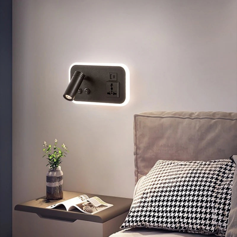 lampe de chevet murale led avec port usb et interrupteur rotatif - vue 3 sur 14