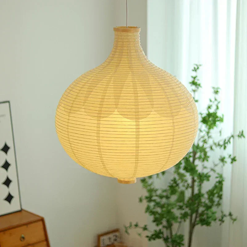 lustre en papier japonais ronde avec lumière décorative suspendue - vue 4 sur 7