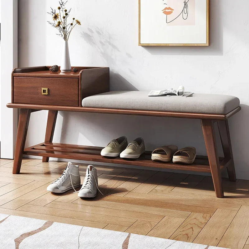 armoire à chaussures en bois avec tiroirs et banc intégré - vue 7 sur 7