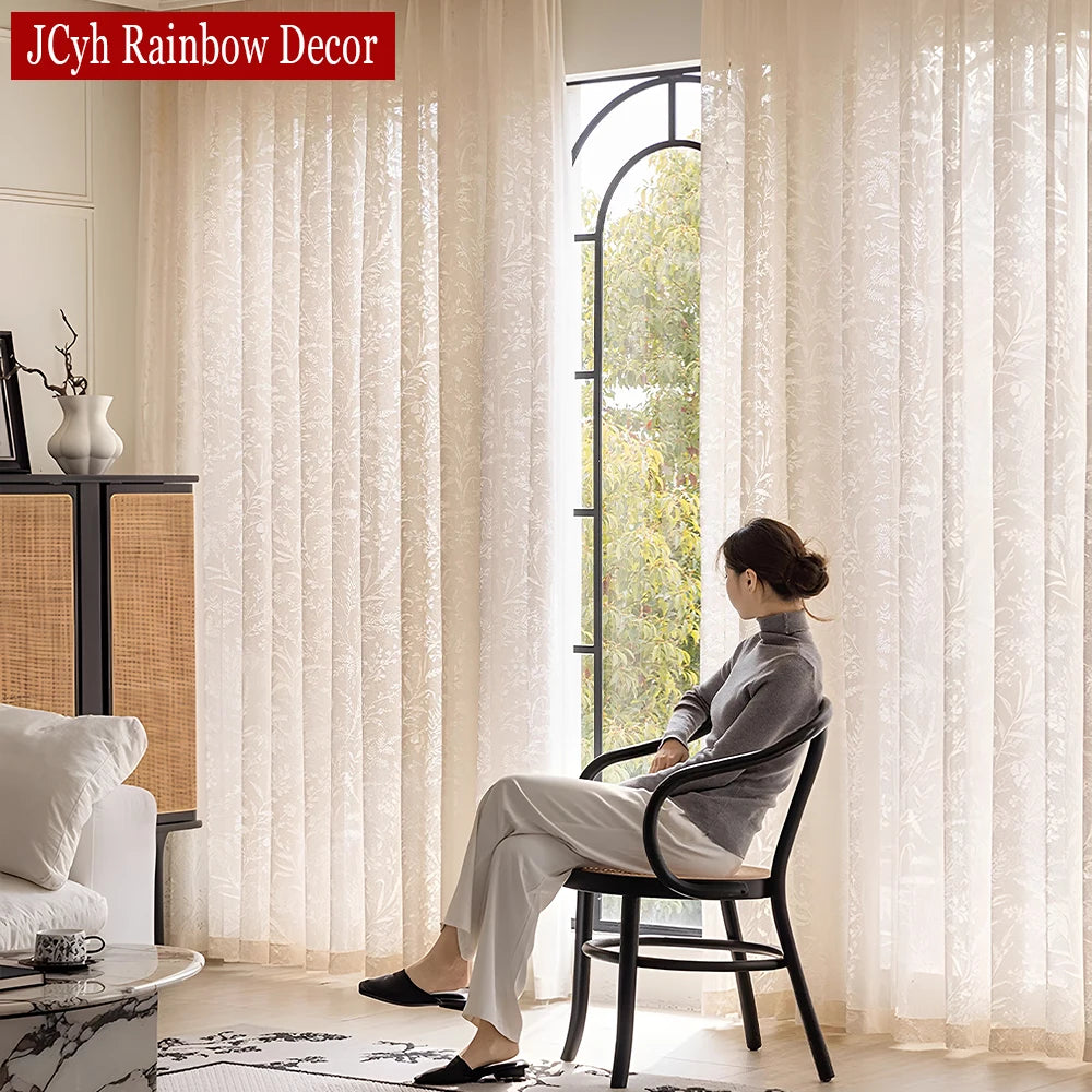 Voilage tulle brodé floral moderne pour salon chambre - vue 3 sur 8