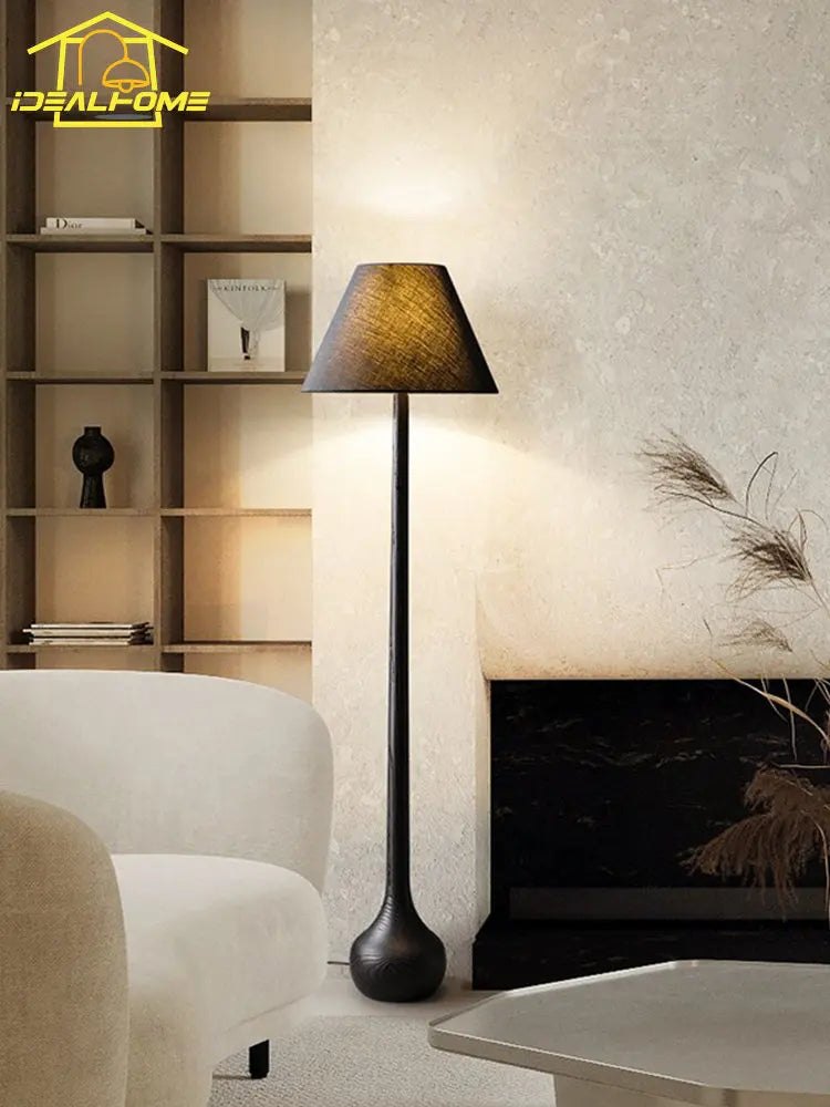 lampadaire décoratif japonais wabi sabi en bois massif zen art led - vue 5 sur 9