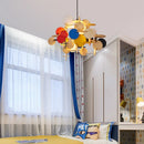 Modern Nordic wooden chandelier with colourful decorative lighting