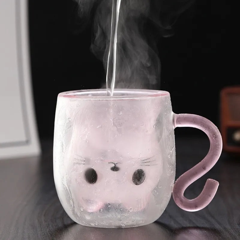 Mug chat double paroi verre isolant 250ml mignon