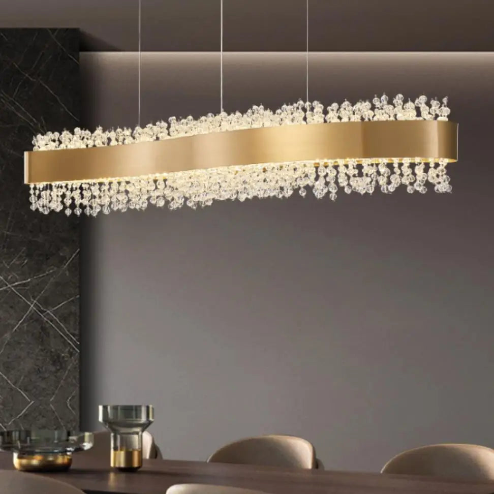 lustre moderne en cristal avec métal doré réglable - vue 6 sur 12