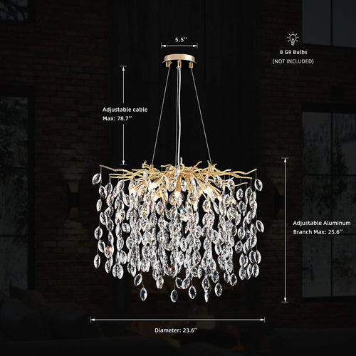 lustre en cristal de luxe avec branches led pour intérieur moderne - vue 15 sur 14