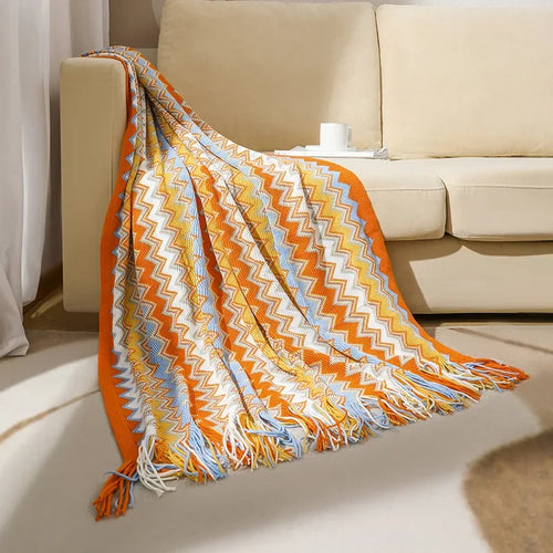 plaid boheme tisse a carreaux avec pompons doux