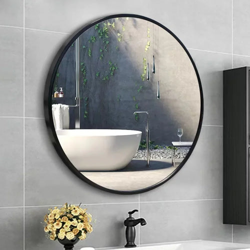 31-inch Round Smart Makeup Mirror, Homestand Oval with Light Backlight Tri-color Touch Fog Removal Wall Hanging Bathroom Mirror - vue 4 sur 7