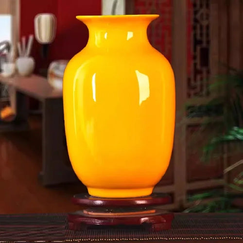 Jingdezhen Yellow Ceramic Vases, All Yellow Glaze Home Crafts, Living Room, Office Decoration, Wedding Gifts - vue 6 sur 11