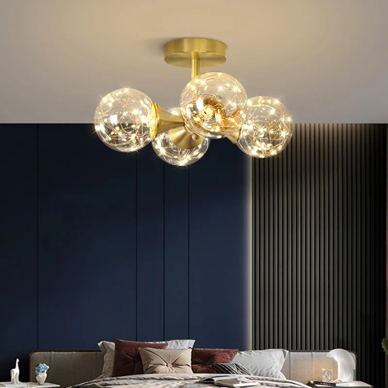 lustre moderne minimaliste en cuivre avec abat-jour étoile led - vue 7 sur 23