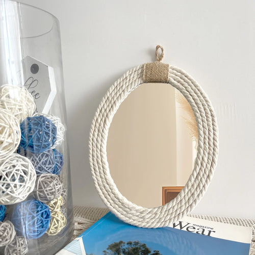 miroir ovale en corde de coton style nautique bohéme - vue 5 sur 7