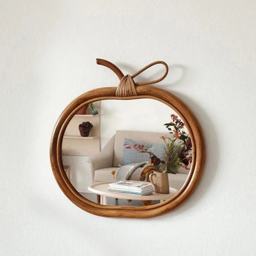 miroir rond en rotin naturel décoratif vintage en forme de pomme