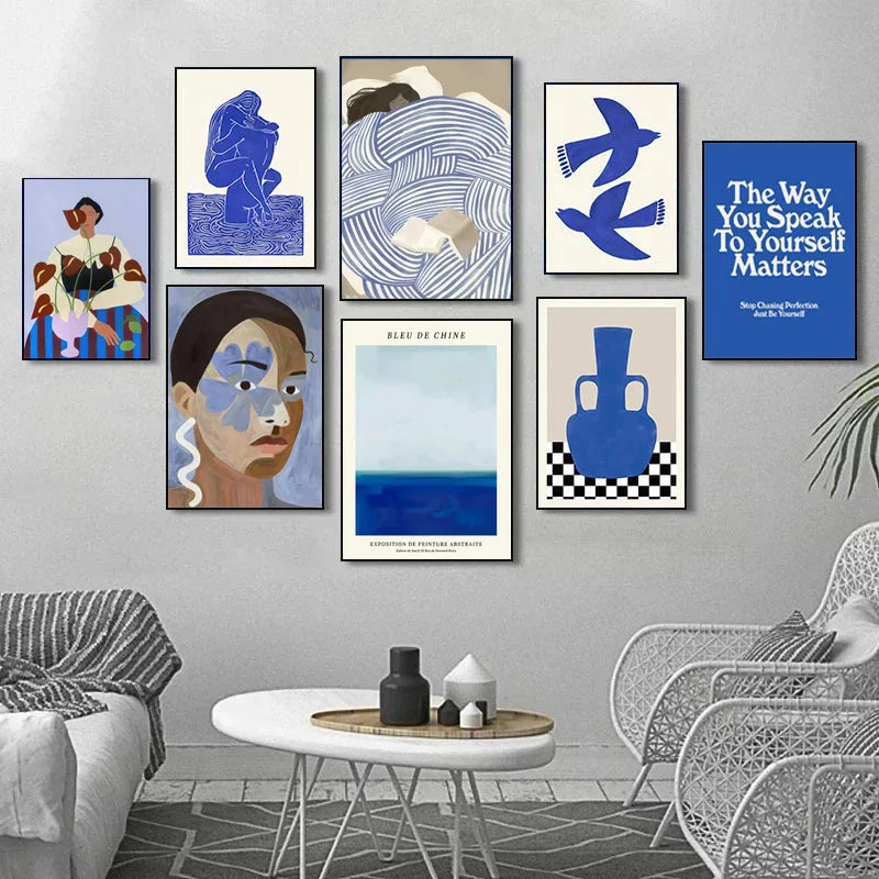 art mural abstrait géométrique visage courbe fille colombe décor nordique