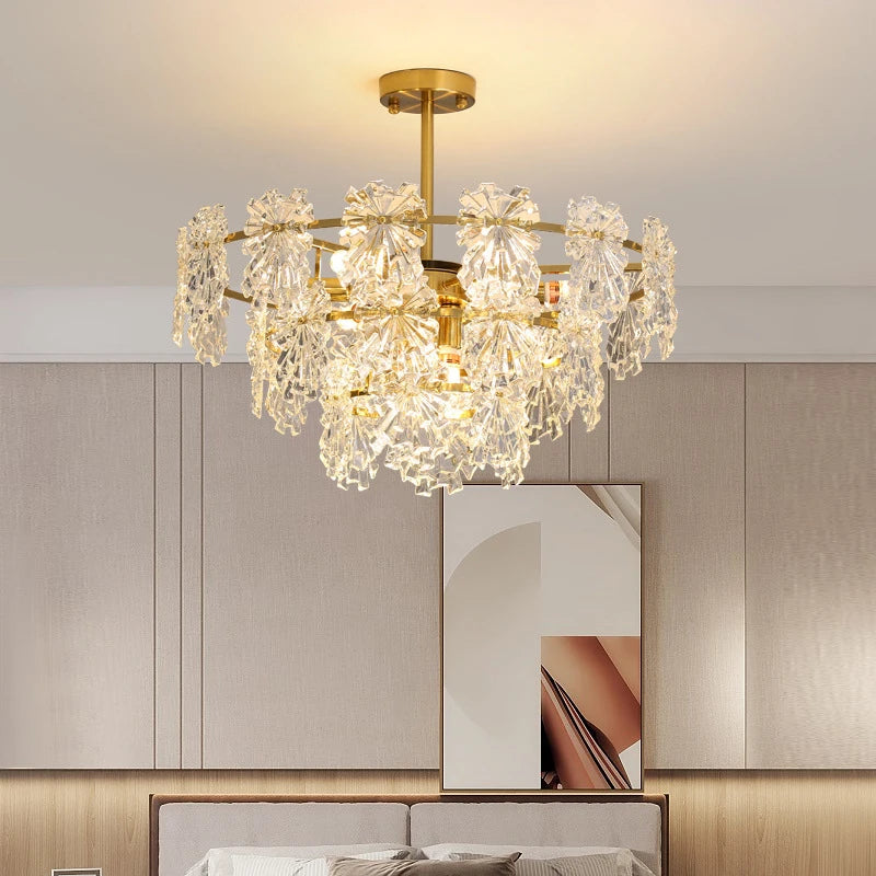 lustre moderne en cristal avec fleurs luminaire suspendu - vue 2 sur 9