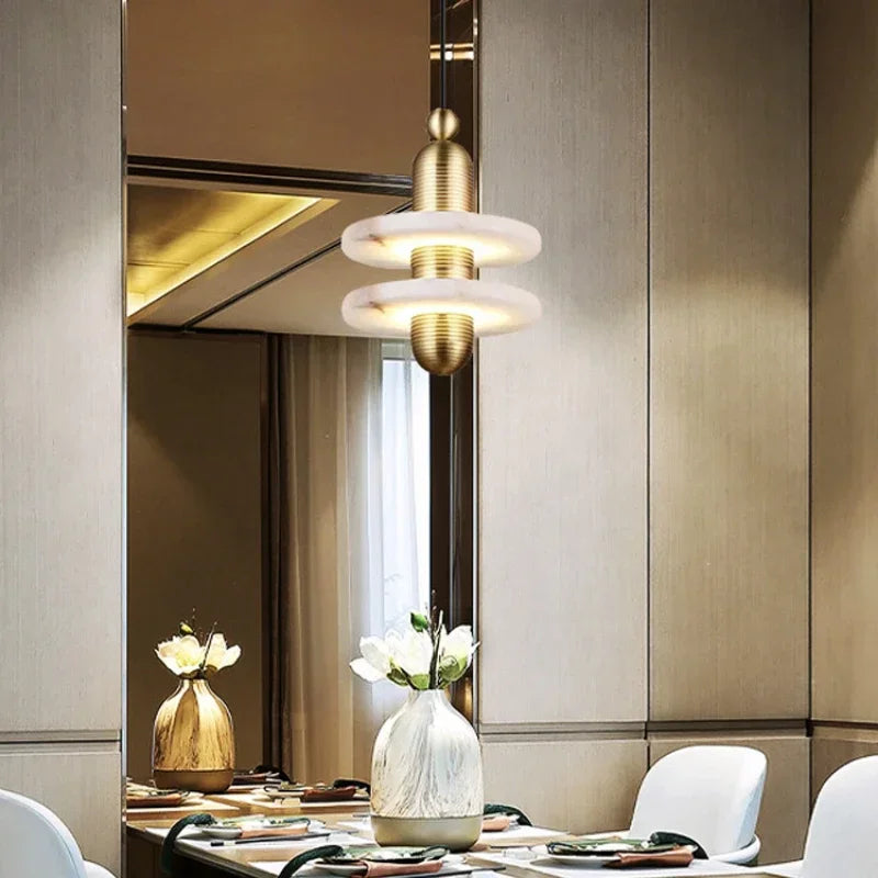 lustre en marbre et métal pour décoration nordique élégante - vue 4 sur 14