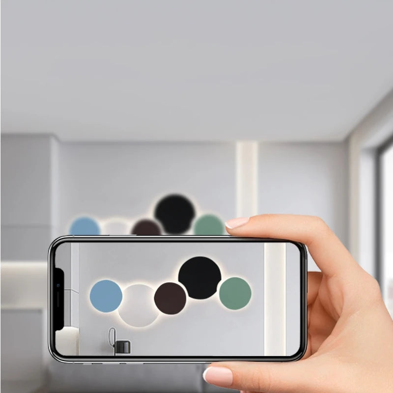 LED minimalism modern wall light for living room, bedroom, hallway, colourful circular iron plate - vue 4 sur 12