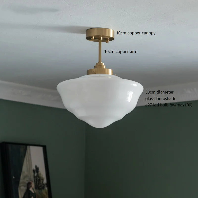 Suspension nordique moderne douille en cuivre abat-jour en verre blanc chambre salon suspension LED luminaires - vue 13 sur 30