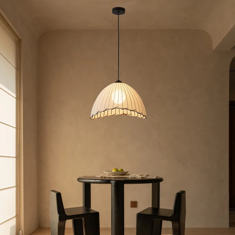 lustre en tissu chinois avec chapeau de paille et lumière led - vue 5 sur 14