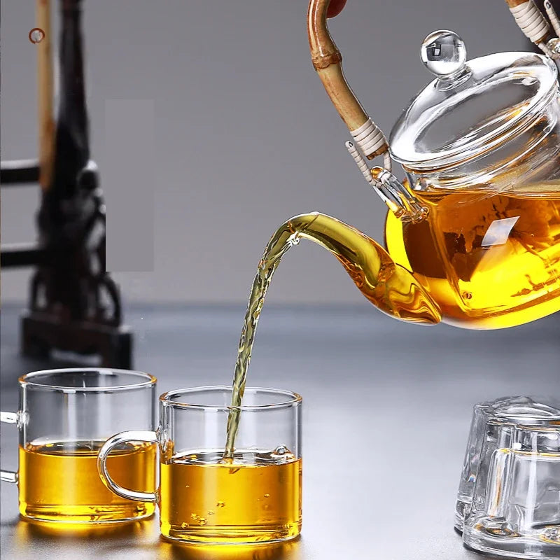 theiere verre poignee bambou tasses infusion pu erh - vue 3 sur 8