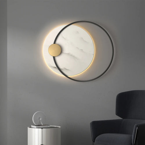 Applique murale LED moderne en métal noir avec marbre - vue 3 sur 8