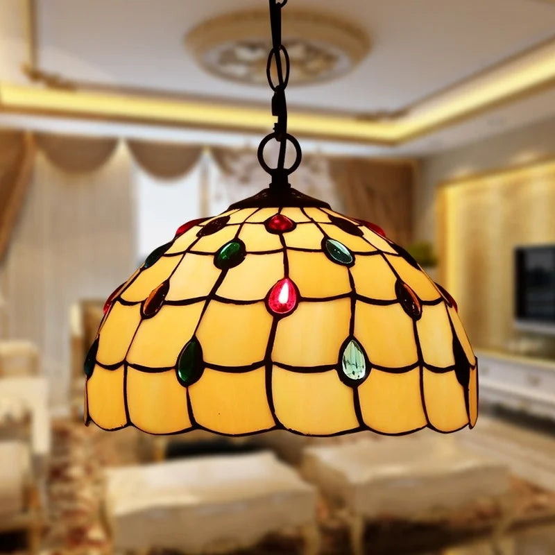 lustre rétro tiffany en verre teinté style industriel pour intérieur - vue 5 sur 11