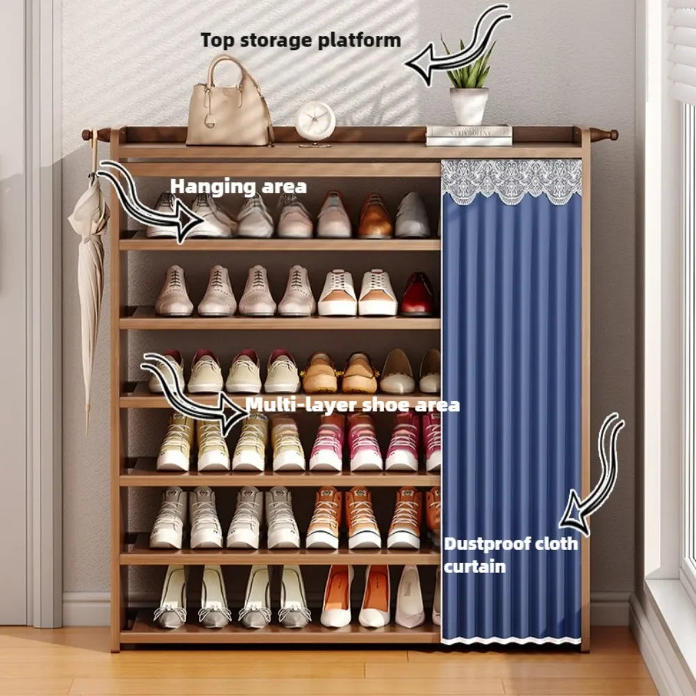 étagère à chaussures à plusieurs étages avec rideau anti-poussière - vue 8 sur 24