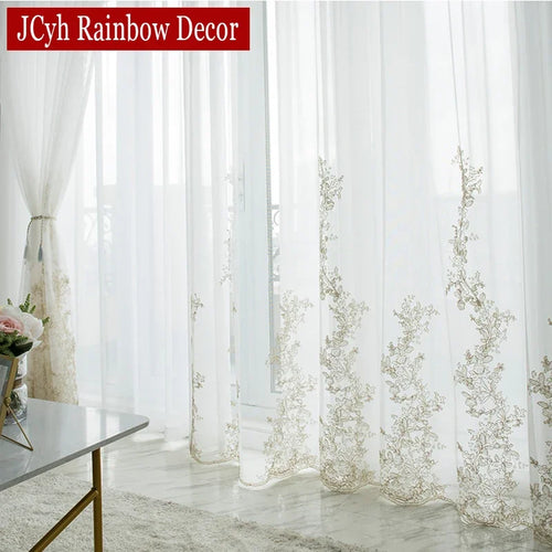 Voilage tulle brodé floral élégant pour salon chambre - vue 4 sur 7
