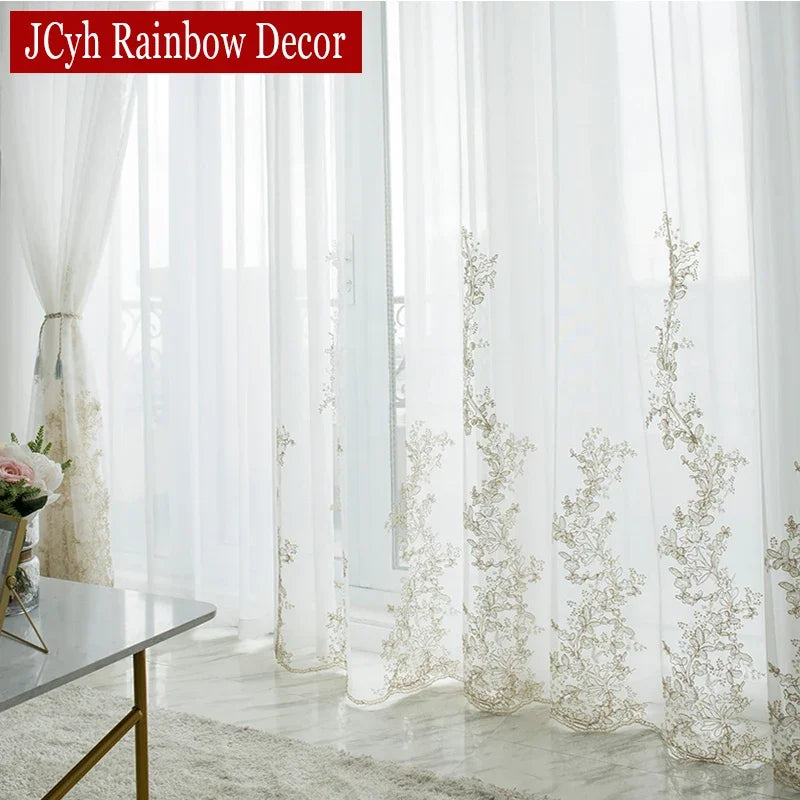 Voilage tulle brodé floral élégant pour salon chambre - vue 3 sur 7