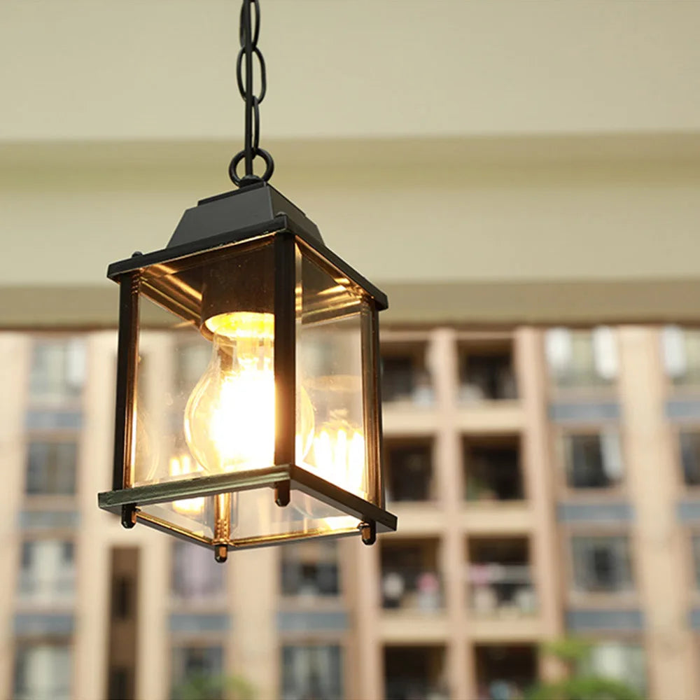 Plafonnier extérieur noir E27 avec abat-jour en verre transparent pour entrée extérieure