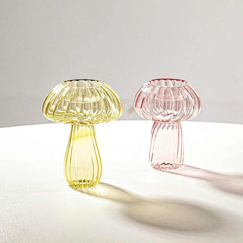 bougeoir champignon en verre pour décoration de table et vase - vue 5 sur 14