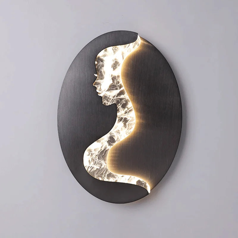 applique murale abstraite fille visage led luxe art décoration - vue 2 sur 8