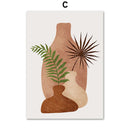 Terracotta monstera vase painting Nordic abstract wall decoration