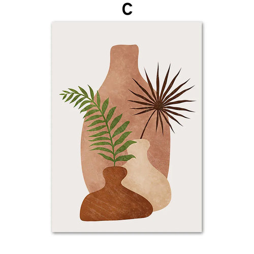 Terracotta monstera vase painting Nordic abstract wall decoration - vue 11 sur 15