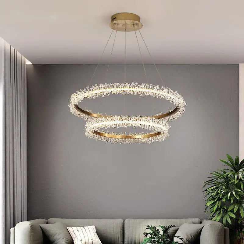 lustre en cristal avec anneau doré pour éclairage intérieur - vue 4 sur 25