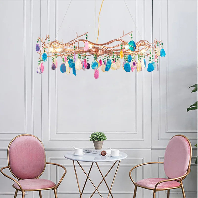 Ring Ceiling Lights Pendant Light Modern Agate Stone Chandelier In Rose Gold For Living Room Dining Room Kitchen Hallway,25.5" - vue 5 sur 7