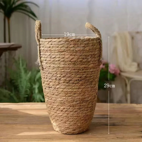 Grass Woven Flower Basket Planter, Plants Weaving Basket, Vase for Home Decor, Seagrass Flowerpot, Bride Dried Flowers Wine - vue 9 sur 8