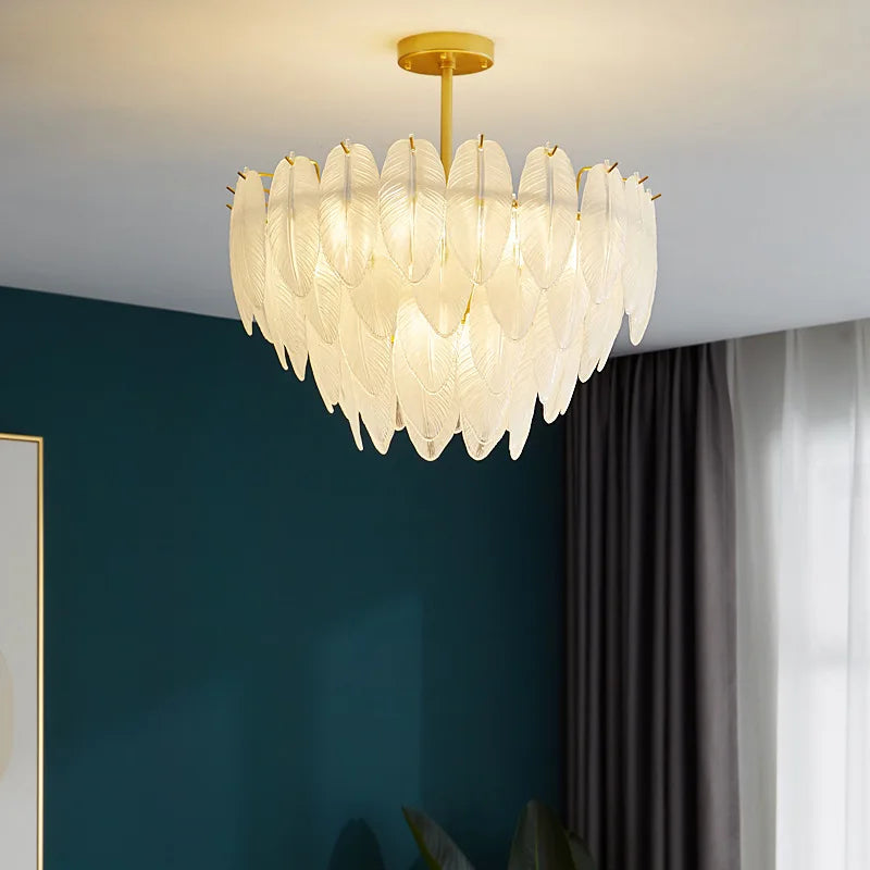 suspension romantique en verre et plumes design moderne minimaliste - vue 5 sur 9