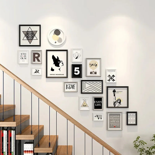Minimalist Wooden Staircase Photo Wall Frame Set, Nordic Style, Gallery Wall Decor, Hallway Photo Frames and Background - vue 7 sur 7
