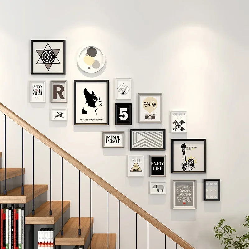 Minimalist Wooden Staircase Photo Wall Frame Set, Nordic Style, Gallery Wall Decor, Hallway Photo Frames and Background - vue 6 sur 7