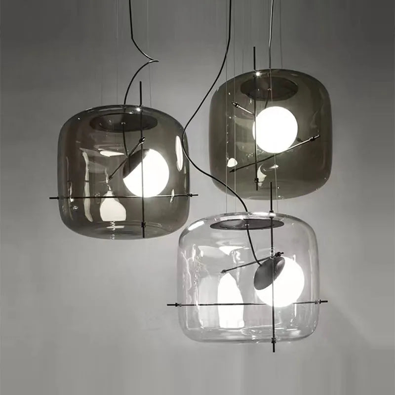 Suspension en verre tête unique boule design fumé