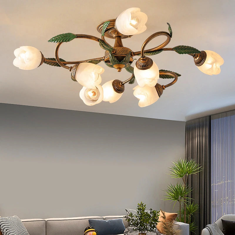 Plafonnier Led blanc fleur campagne française déco intérieur Villa salon couloir style américain
