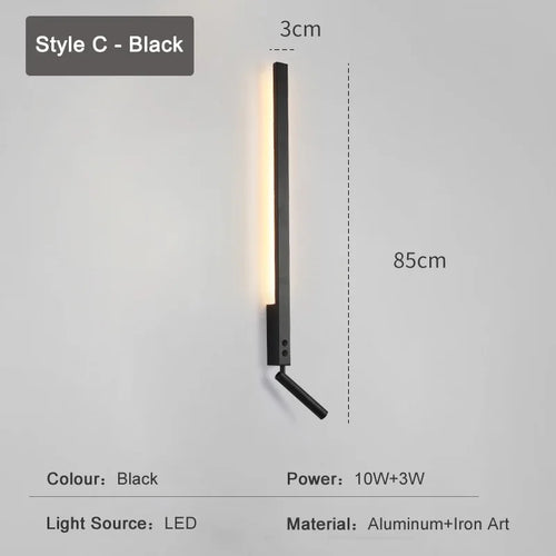 Minimalist nordic LED wall light with switch for reading - vue 9 sur 12