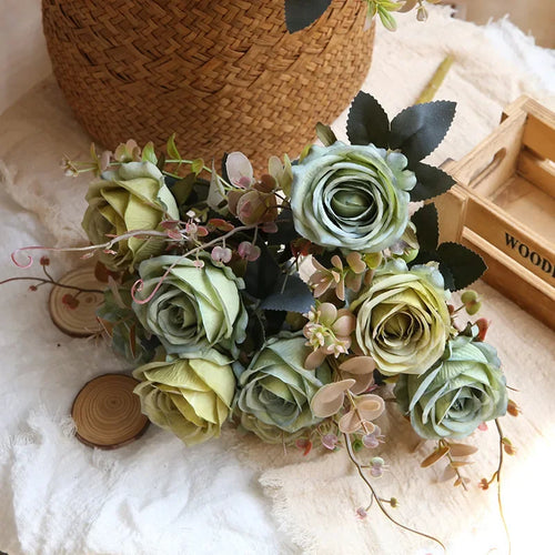 bouquet de roses artificielles en soie pour décoration intérieure - vue 8 sur 13