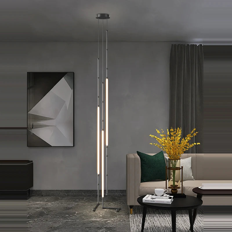 lustre linéaire à led design en acier inoxydable minimaliste - vue 4 sur 16