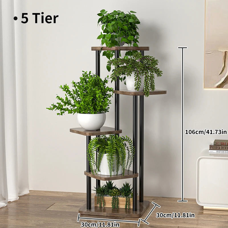 support en bois pour plantes et fleurs à plusieurs niveaux